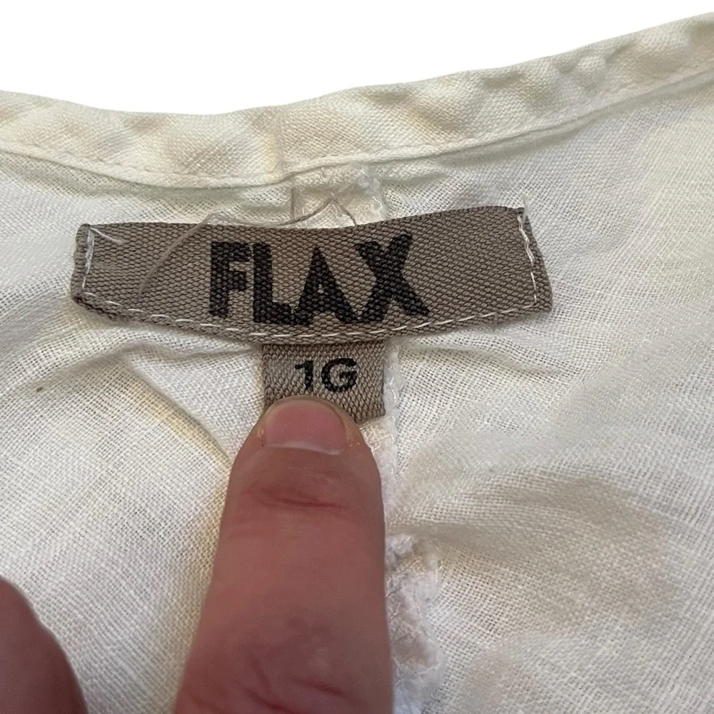 Flax 100% Linen Button Front Top 1G Off White Relaxed Fit Artsy - Picture 4 of 10